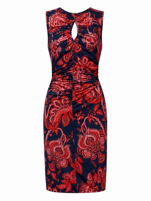 【新品DRESS 3378】バストカットペイズリー花柄タイトミニドレス レッド【KAREN MILLEN】